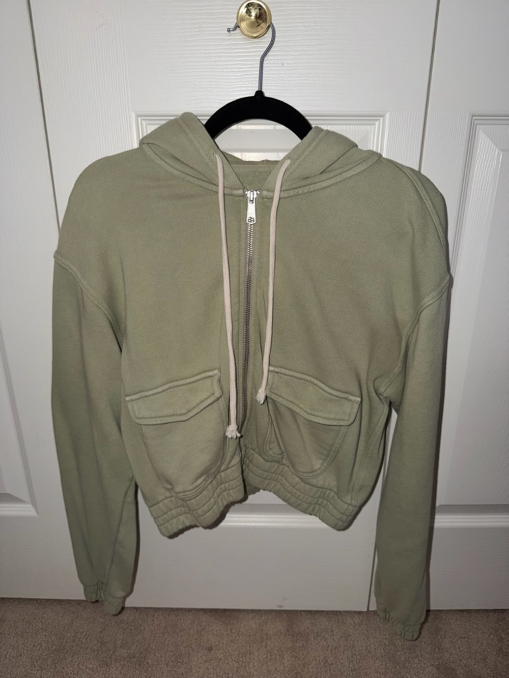 Aerie Sage Green Cropped Zip-Up Hoodie